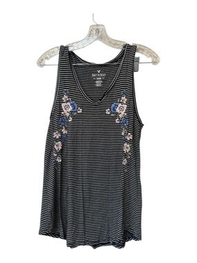 American Eagle Soft & Sexy Striped Embroidered Floral Tank Top Small